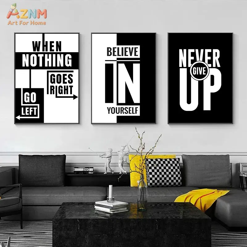 Home Office Room Inspiration - AZNM Black White Motivational Quote Canvas